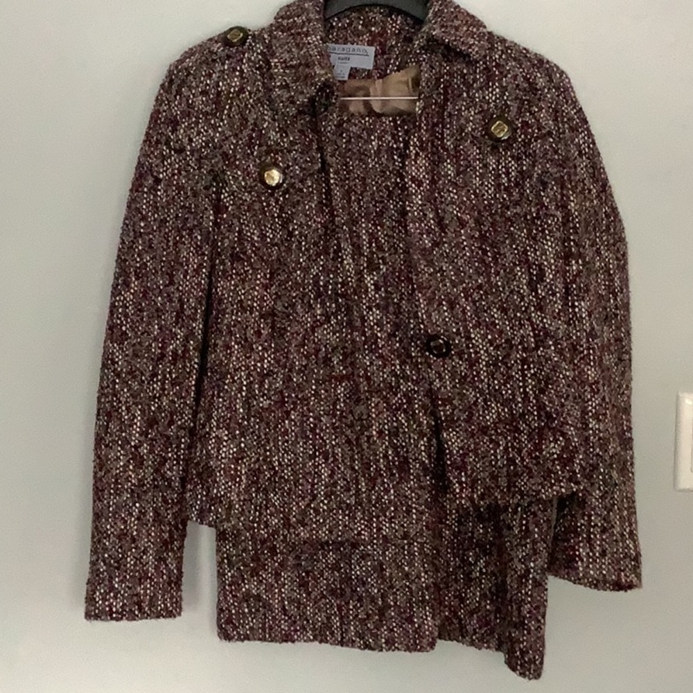 Sharagano Burgundy Tweed Suit